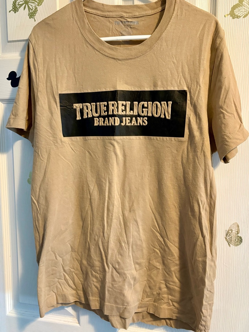 True Religion Beige Short-Sleeve Logo Tee